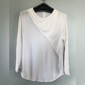 Sandro Cream Draped Neck Long Sleeve Blouse